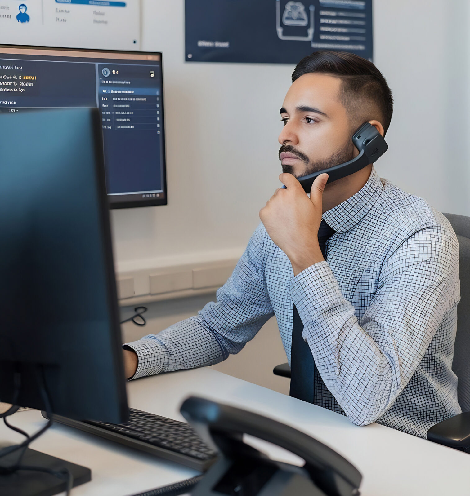 man thinking virtual assistant networking office technical support operator hot