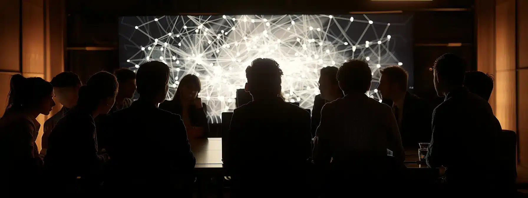 a group of analysts gathered around a complex algorithm chart, their faces illuminated by the glow of the computer screen as they discuss quantitative risk analysis methods.