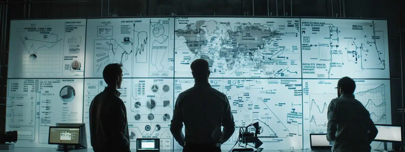 a focused cybersecurity team collaborates around a whiteboard covered in charts and diagrams, discussing and planning the execution of a comprehensive remediation plan.