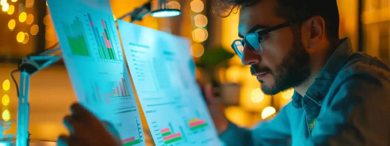 a focused person studying a detailed cmmc framework document with different levels and requirements highlighted in bright colors.