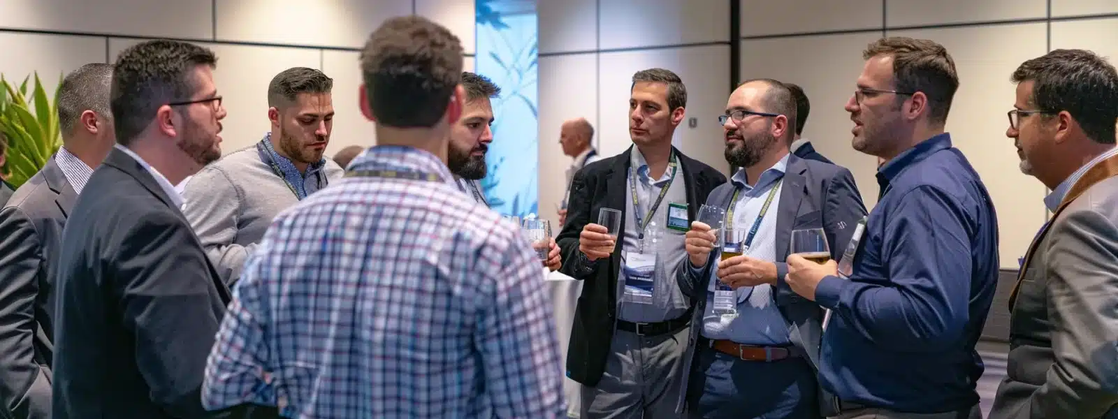 a group of confident cmmc consultants engaging in networking with dib contractors, showcasing expertise and building valuable connections in the cybersecurity compliance marketplace.