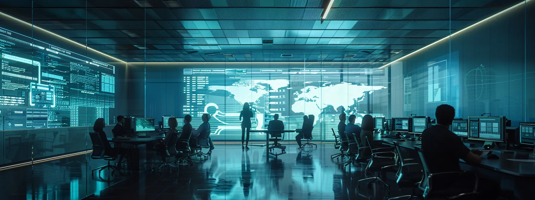 a polished office conference room featuring engaged professionals collaboratively reviewing a detailed compliance report on a digital screen, surrounded by regulatory documents and a modern, dynamic environment that emphasizes the importance of adhering to data protection laws.