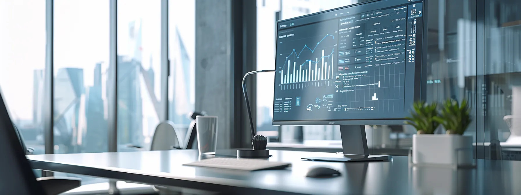 a sleek, modern office environment showcases a large monitor displaying a secure data protection interface, emphasizing the critical importance of confidentiality and cybersecurity in safeguarding sensitive company and customer information.