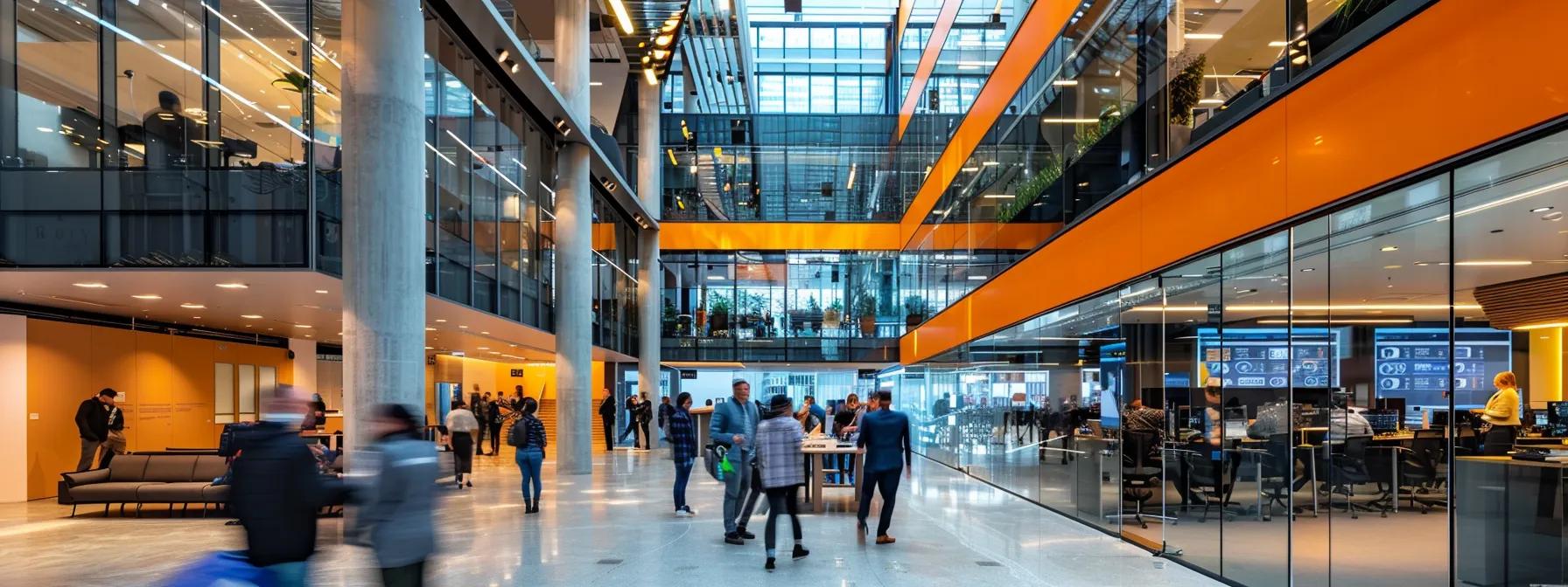 a sleek, modern office space features a diverse group of professionals engaged in an animated discussion around a digital dashboard, showcasing their managed it services solutions tailored for small businesses in a vibrant, collaborative atmosphere.