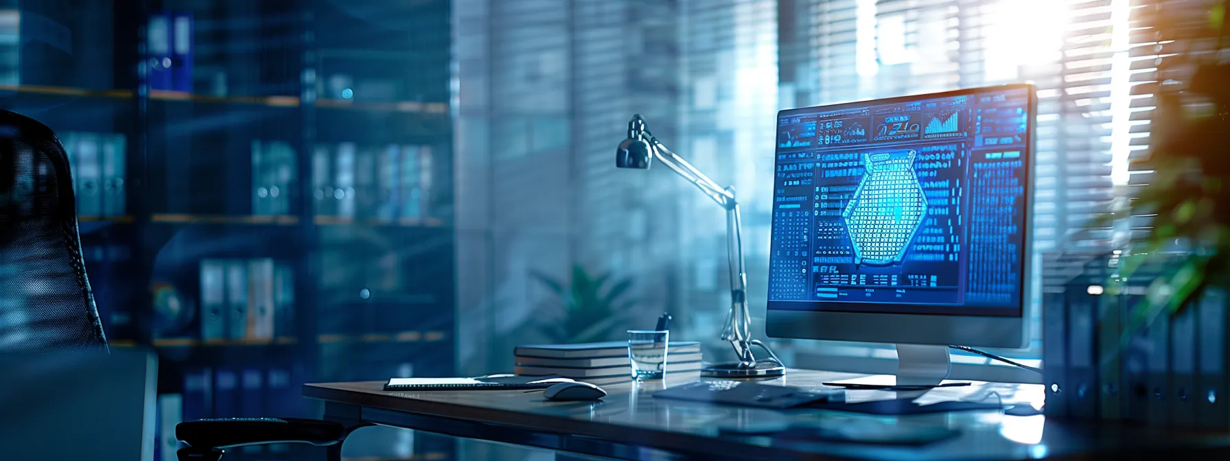 a stark, modern office with a glowing computer screen displaying a warning about cybersecurity compliance, casting sharp shadows across a cluttered desk filled with legal documents and compliance checklists, symbolizing the high stakes of regulatory non-adherence.