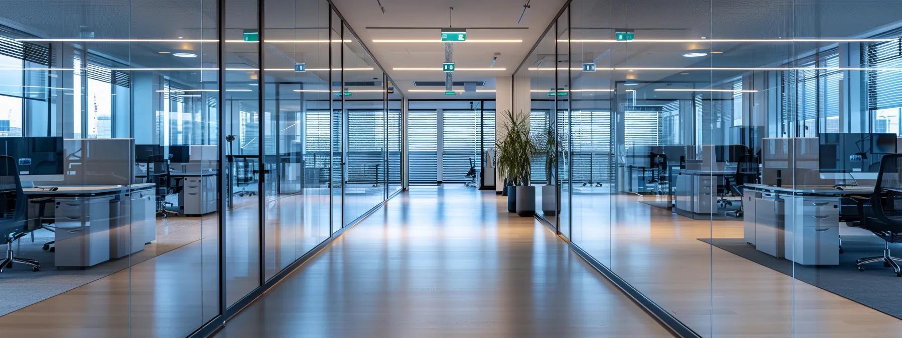 a sleek, modern office filled with advanced digital screens displaying real-time network data analytics and security insights, illuminated by cool, focused led lighting to convey the cutting-edge nature of future network monitoring services.