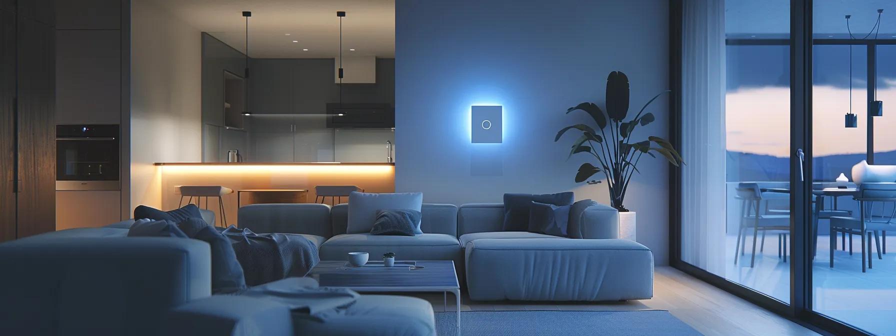 a sleek, modern home interior showcases strategically placed wireless motion sensors on clean walls, highlighting their seamless integration and aesthetic appeal while emphasizing ease of installation and flexibility.