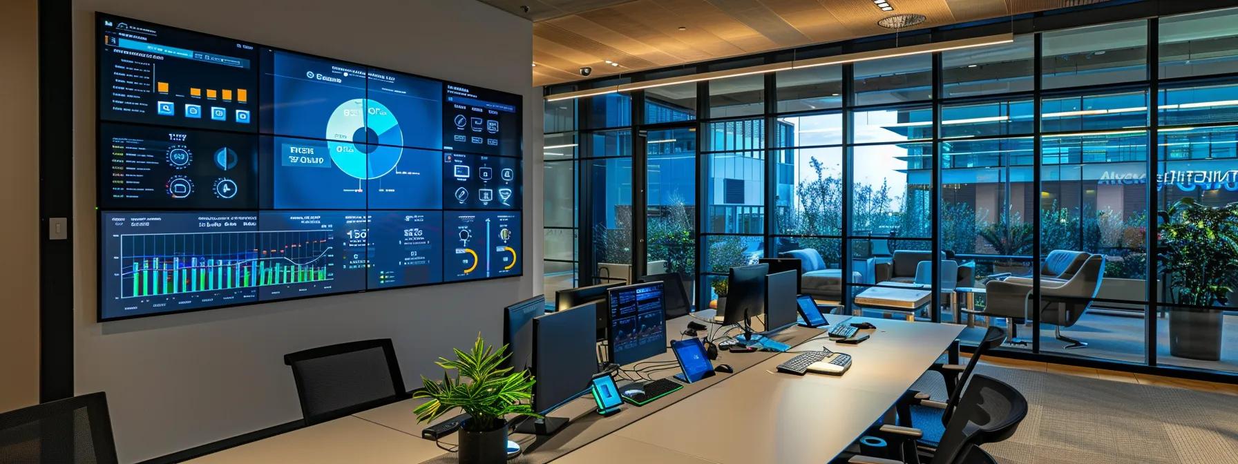 a sleek, modern office environment showcasing a digital dashboard displaying customer testimonials alongside a wireless security system setup, illuminated by soft, focused led lighting to emphasize the system's advanced features and effectiveness.