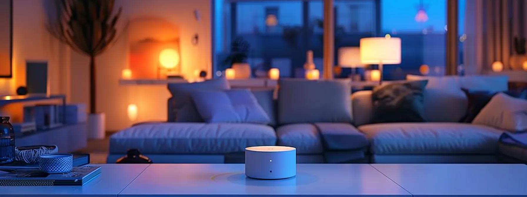 a modern, sleek home interior showcases a digital smart home hub glowing on a minimalist console, surrounded by various wireless sensors strategically placed around the room, all connected seamlessly to a smartphone displaying a sophisticated app interface for real-time security management.