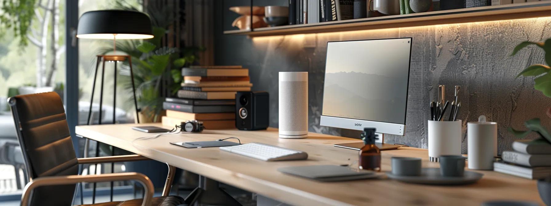 a modern, sleek home office setting showcases a wireless security system in action, highlighting its advanced technology on a polished desk, surrounded by accessible security tools, emphasizing the affordability and modernity that contrasts with traditional wired systems.