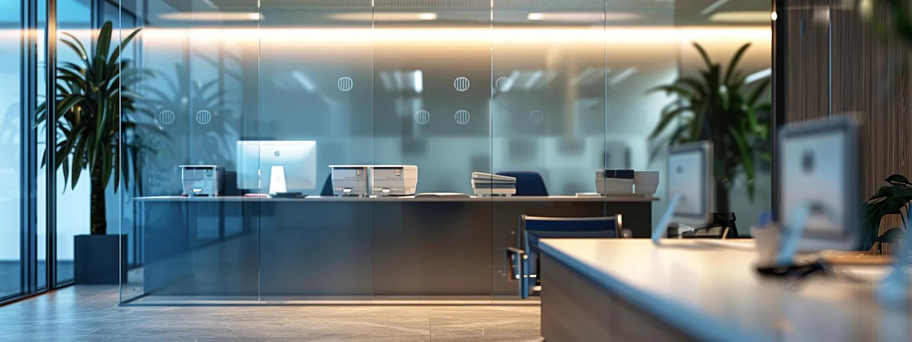 a sleek, modern office environment featuring a high-tech security system display with emphasis on strategically placed sensors, illuminated by focused artificial lighting to highlight the careful arrangement that prevents false alarms from pets and environmental factors.