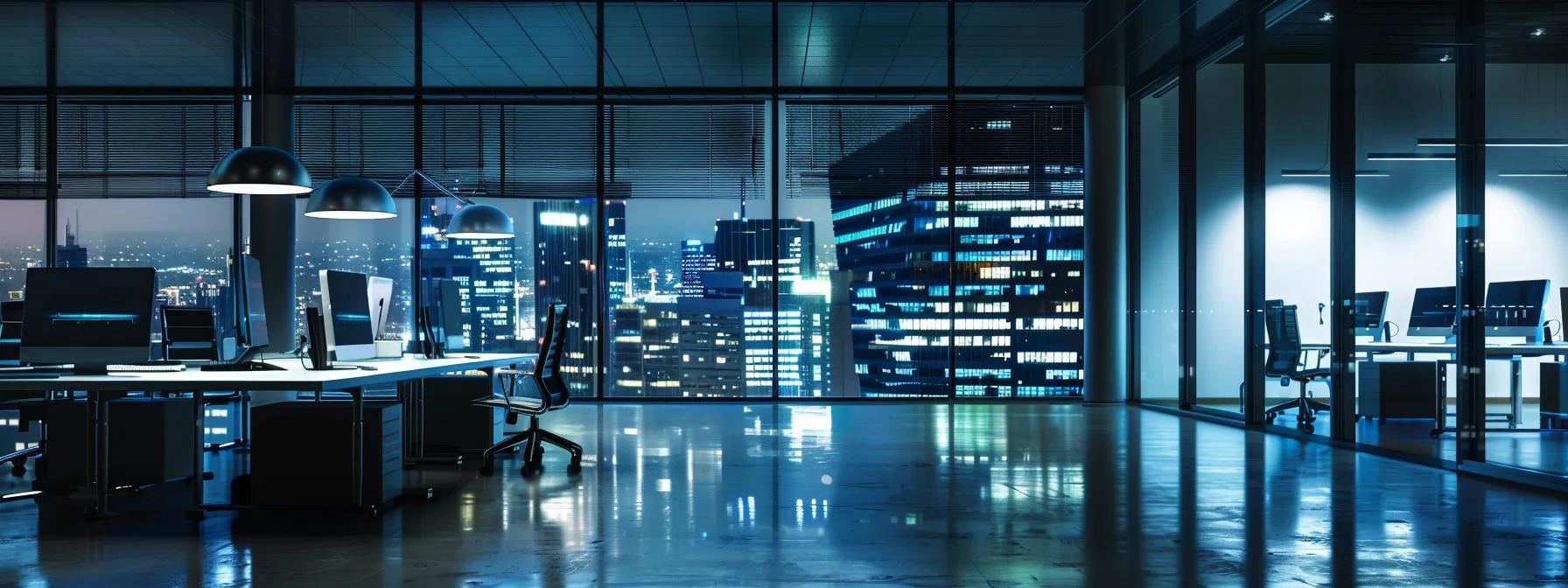 a sleek, modern office workspace is illuminated by sharp, focused lighting, featuring advanced wireless communication devices and a digital display showcasing battery statistics, symbolizing the critical importance of reliability in technology.